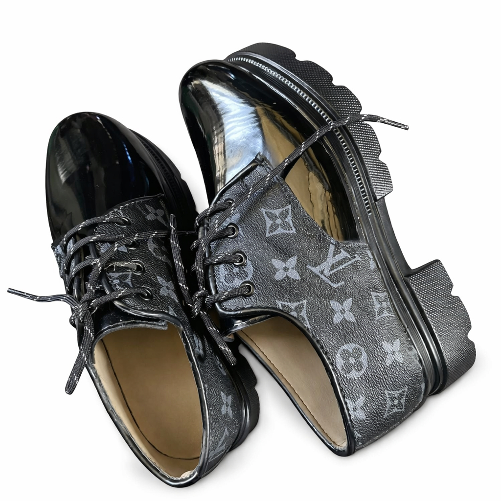 Mens Black Glossy Lace Up Casual Dress Shoes